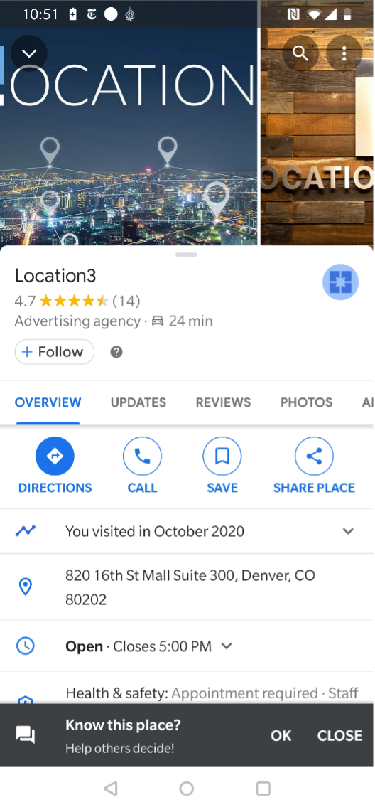 screen shot of Location3 Google My Business listing