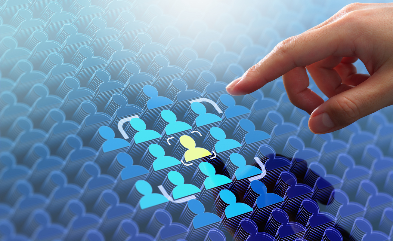 Marketer touching client icon.