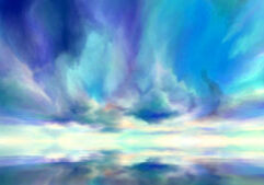 dramatic clouds reflected in water, digital painting